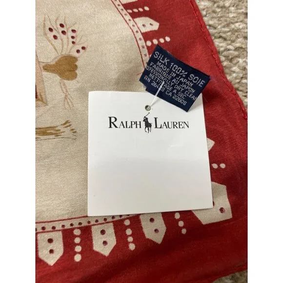 VINTAGE RALPH LAUREN POLO WOMEN'S WESTERN 100% SILK EAGLE CREST SCARF NWT - Picture 4 of 7